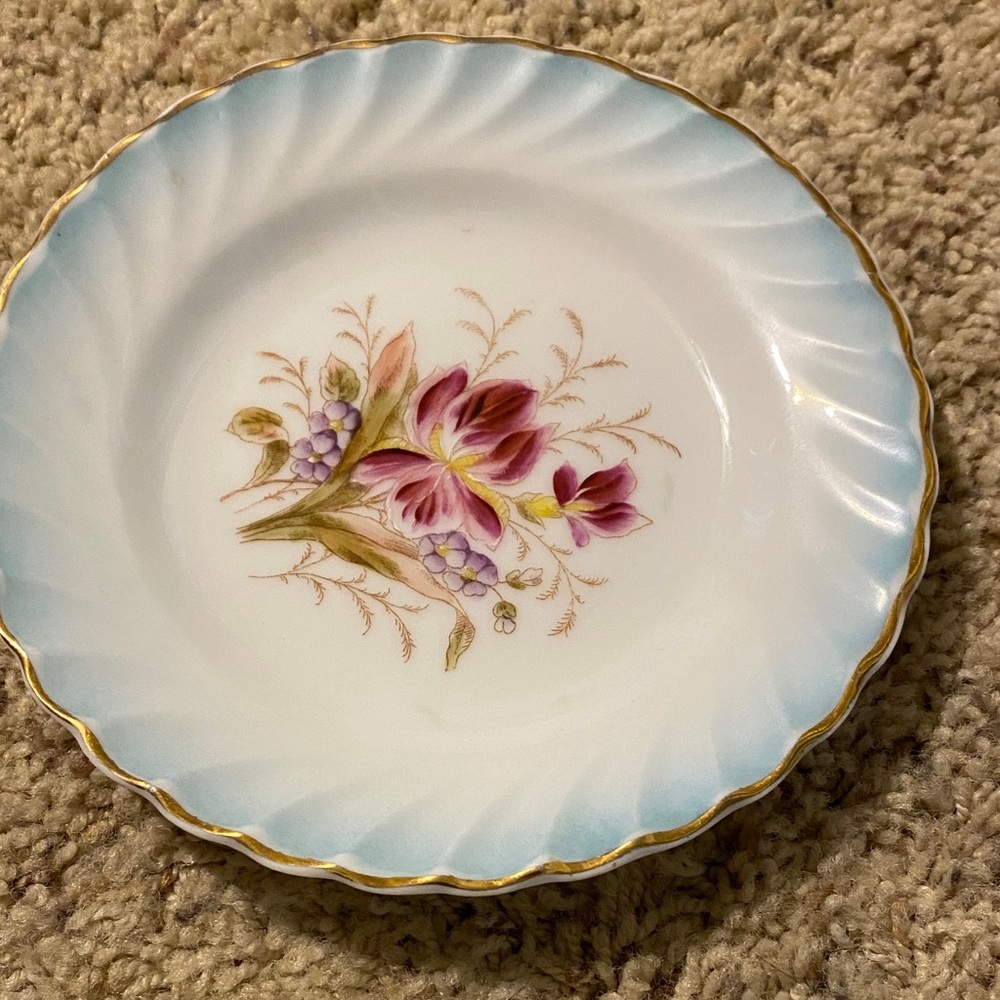 Floral Porcelain Plate with Gold Trim
